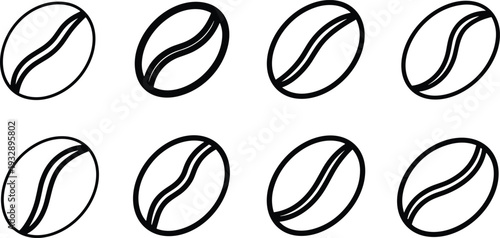 Coffee bean line icon set with roasted espresso seed outline vector illustration collection isolated on white