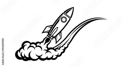 Retro Rocket Ship Launching with Smoke Trail