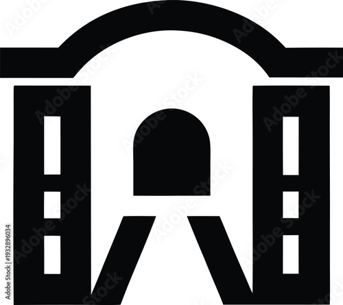 pedestrian tunnel entrance silhouette line art vector illustration on transparent background