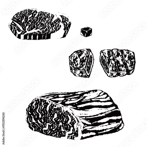 Assorted Wagyu Beef Steaks Set Monochrome