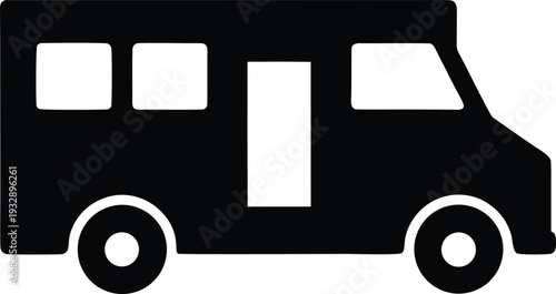 mobile library van silhouette line art vector illustration on transparent background