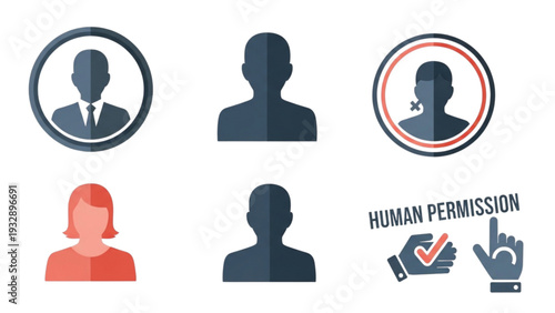 Collection of human icons representing permission and consent in a professional setting, viewed from the front