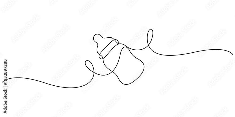 Obraz premium Continuous one line drawing of a baby bottle isolated vector illustration