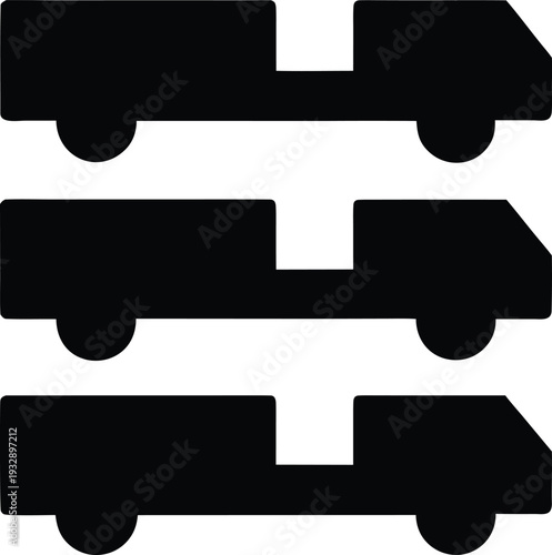 flatbed trailer silhouette line art vector illustration on transparent background