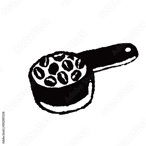 Coffee Measuring Spoon with Roasted Coffee Beans Monochrome