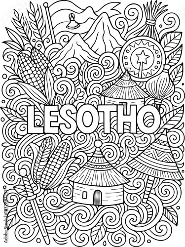 Lesotho hand drawn vector illustration doodle art line art coloring page for kids