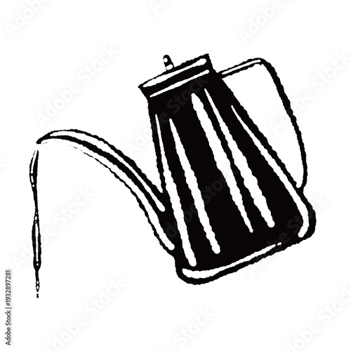 Pouring Hot Water from Coffee Drip Kettle Monochrome