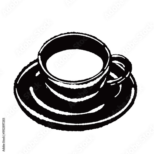 Hot Coffee in Cup and Saucer Monochrome