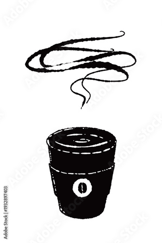 Takeout Coffee Paper Cup with Steam Vertical Monochrome