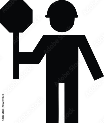 crossing guard silhouette line art vector illustration on transparent background