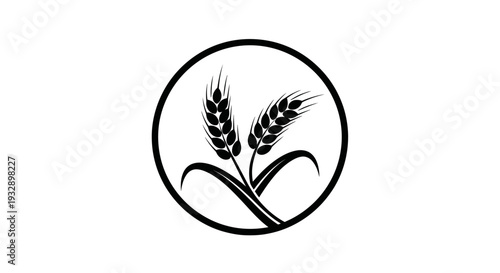 Wheat Grains Symbol in a Circle, Isolated White Background