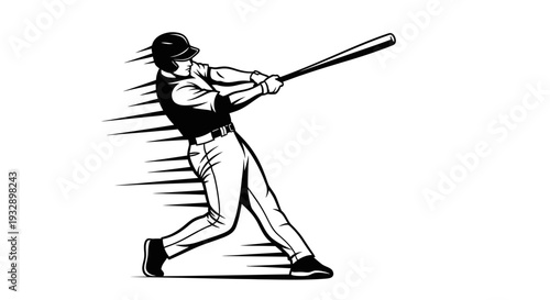 Dynamic Baseball Player Swinging Bat with Speed Motion Blur on Isolated White Background