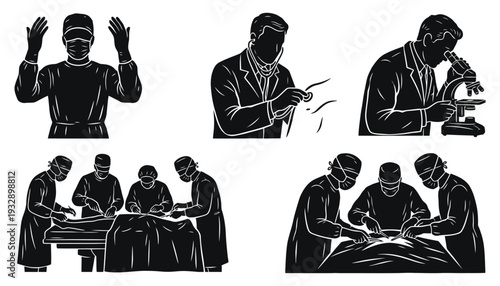 Medical Staff Doctors Nurses Scientists Healthcare Professionals Silhouette Collection