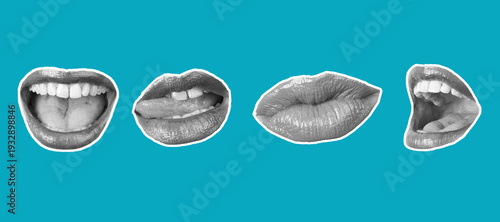 Woman mouths on a blue background