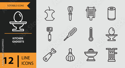 Modern Kitchen Gadgets and Electric Cooking Appliance Outline Icons