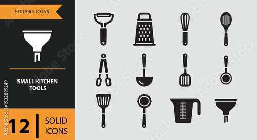 Versatile Small Kitchen Utensils and Manual Cooking Tool Icons