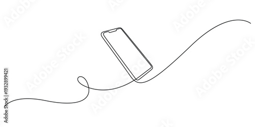 Minimalist continuous one-line illustration of a modern smartphone isolate vector design