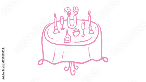 Romantic dinner setup with wine and flowers on table