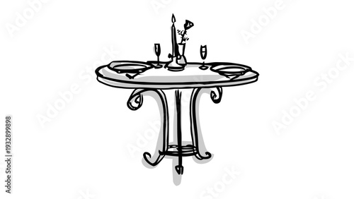 Elegant dining table set for romantic dinner with wine glasses