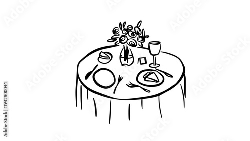 Elegant dinner table setting with wine and flowers