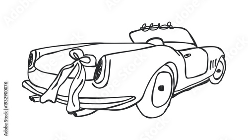 Vintage convertible car with gift on hood, elegant transportation