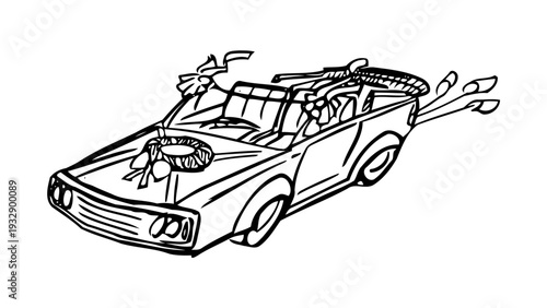 Vintage convertible car with flowers illustration