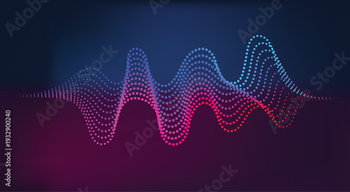 Abstract colorful dotted wave on dark gradient background sound waveform digital audio signal visualization technology design