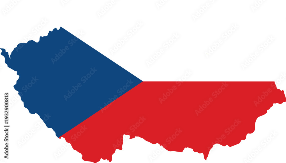 Obraz premium Czech Republic map outline filled with the national flag colors blue white and red on a white background isolated Keywords: Czech Republic, map, outline