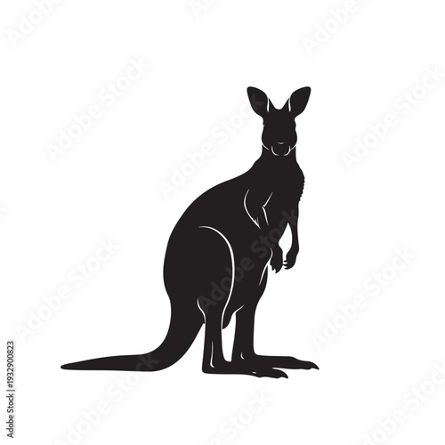 Clean Black Kangaroo Silhouette Vector Standing Upright Australian Wildlife Marsupial Animal Simple Flat Graphic Design Icon Isolated White Background EPS Art