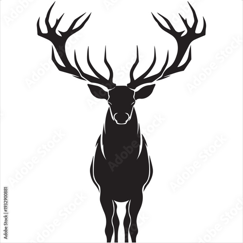 A cute brown reindeer buck head silhouette and wild elk stag antler vector illustration featuring a nature-inspired animal horn design for hunting or Christmas wildlife graphics
