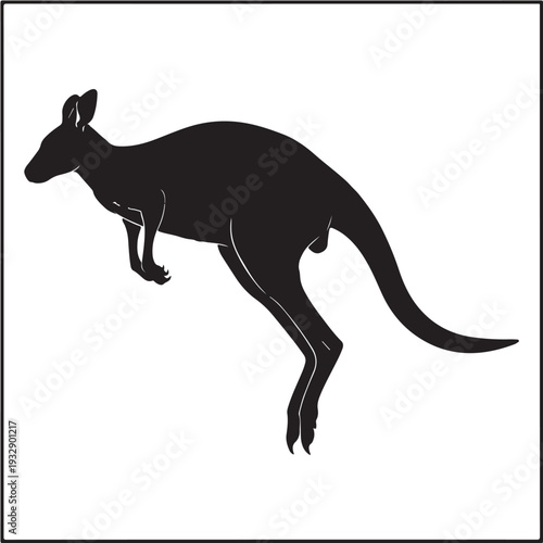 Dynamic Jumping Kangaroo Black Silhouette Vector Mid Leap Full Speed Australian Wildlife Marsupial Animal Motion Graphic Design Icon Isolated White Background