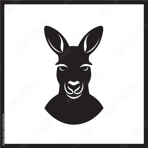 Black Kangaroo Head Silhouette Vector Detailed Face Portrait Upper Body Australian Wildlife Marsupial Eyes Ears Graphic Design Icon Isolated White Background EPS