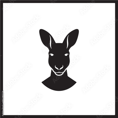 Black Kangaroo Head Portrait Silhouette Vector Close Up Face Australian Wildlife Marsupial Animal Big Ears Graphic Design Icon Isolated White Background EPS