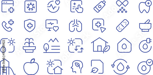 Healthcare and medical services line icon set, clinic and wellness outline symbols