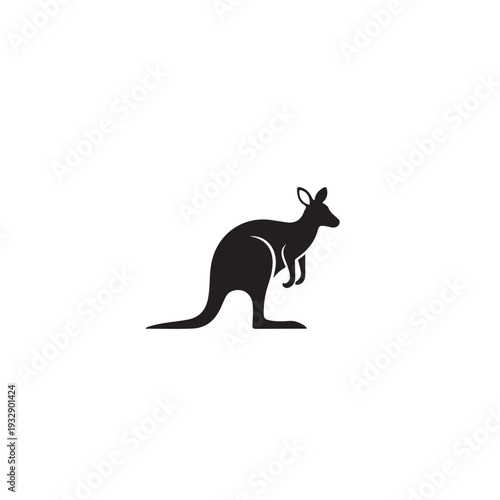 Small Black Kangaroo Silhouette Vector Walking Pose Australian Wildlife Marsupial Animal Simple Graphic Design Icon Isolated White Background EPS Minimalist