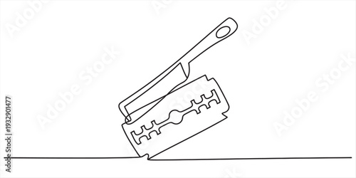 Continuous line drawing of a traditional straight razor blade and a safety razor blade Vector, illustration