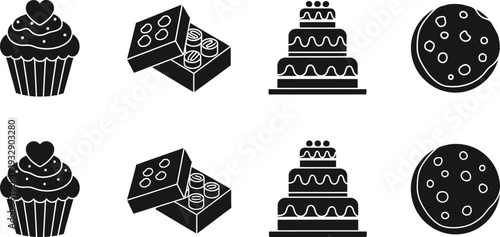 Icon bundle featuring cake cupcake brownie and pie graphics