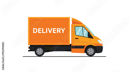 Modern orange delivery van travels quickly to provide efficient logistics and package transportation services for customers.