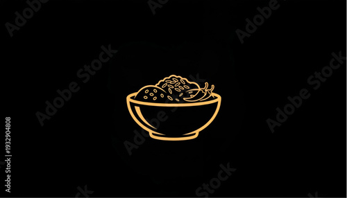 Minimalist Rice Bowl with Chili Pepper Icon Vector Illustration