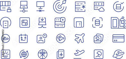 Travel and tourism line icon set, transport and booking outline symbols