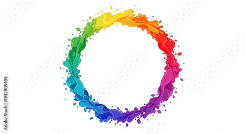 Colorful Holi Festival Day Frame with rainbow paint splatters on a white background, featuring a vibrant circular design
