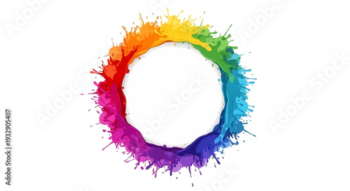 Colorful Holi Festival Day Frame with rainbow paint splashes on a white background for decoration and design