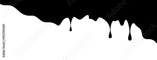 Melt black silhouette with smooth, flowing drips of chocolate, ink spills, paint drips, or spooky slime border