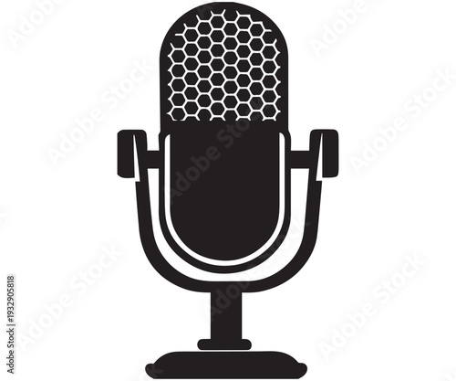 "Microphone Silhouette Vector – Retro Studio Mic Icon Clipart for Podcast, Music, and Broadcasting Design" .
