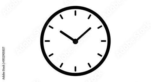 Minimalist Clock Face Illustration: Time Concept with Simple Hands on White Background