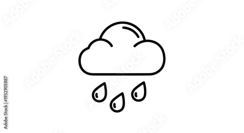 Simple Cloud with Rain Drops Icon, Weather Symbol, Line Art Illustration