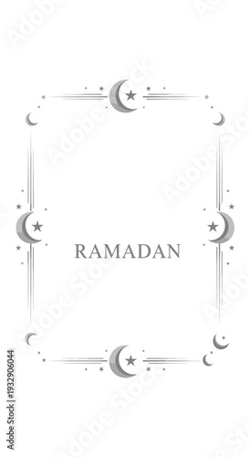 Celebratory Ramadan illustration with crescent moons and stars in a square frame viewed from directly above
