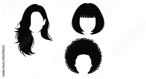 Three female hairstyles displayed as black shapes, a striking silhouette
