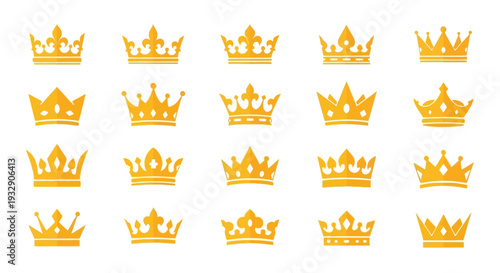Collection of golden crowns in various styles, a regal silhouette