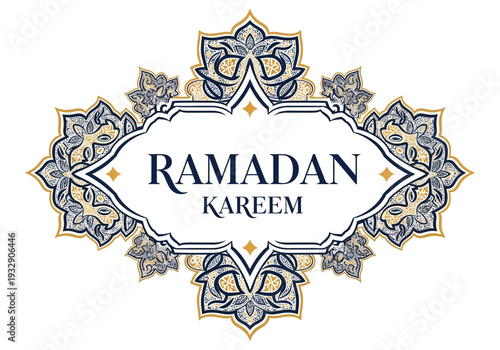 Ramadan Kareem celebration illustration featuring intricate designs and ornate patterns from a frontal viewpoint